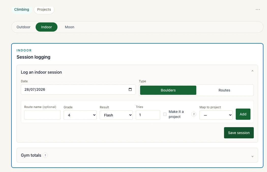 Log a session in seconds. screenshot